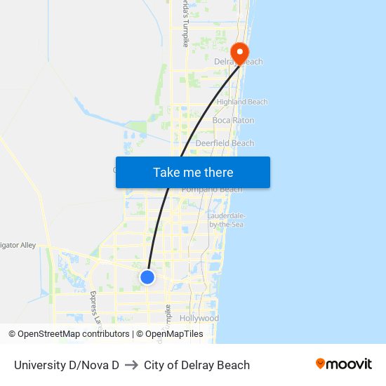 University D/Nova D to City of Delray Beach map