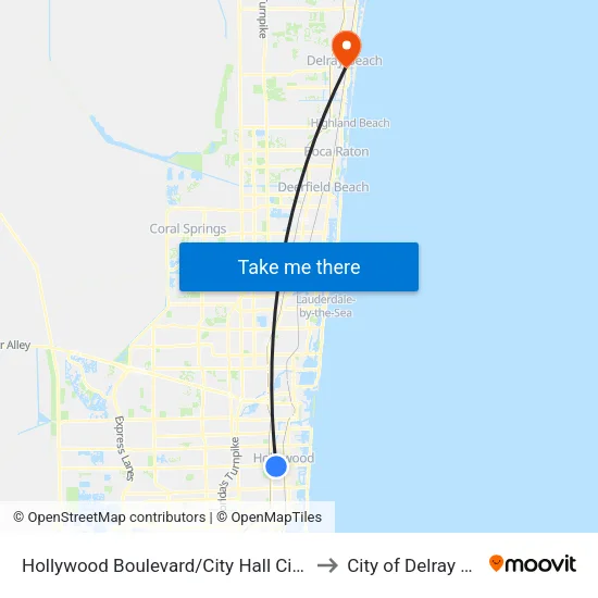 Hollywood Boulevard/City Hall Circle (East) to City of Delray Beach map