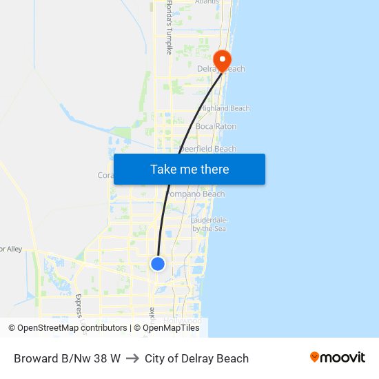 Broward B/Nw 38 W to City of Delray Beach map