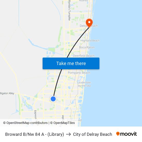 Broward B/Nw 84 A - (Library) to City of Delray Beach map