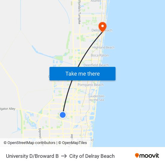 University D/Broward B to City of Delray Beach map