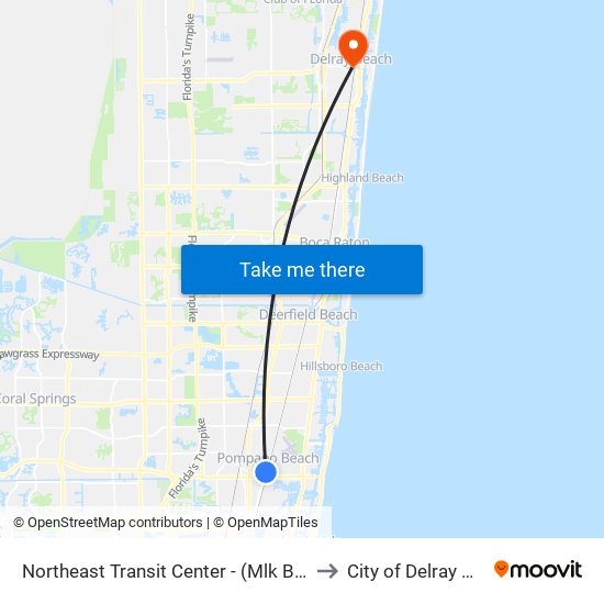 NORTHEAST TRANSIT CENTER - (MLK B/DIXIE H) to City of Delray Beach map