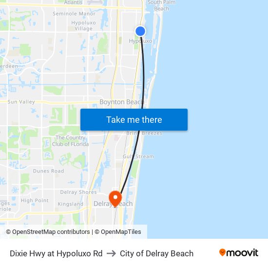 Dixie Hwy at Hypoluxo Rd to City of Delray Beach map