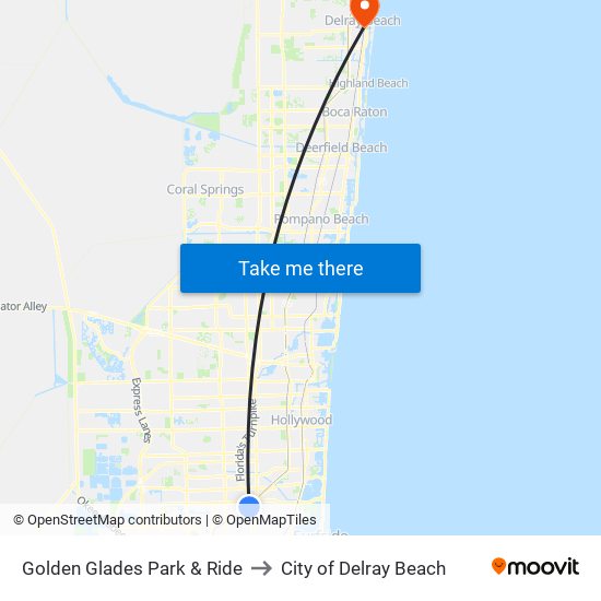 Golden Glades Park & Ride to City of Delray Beach map