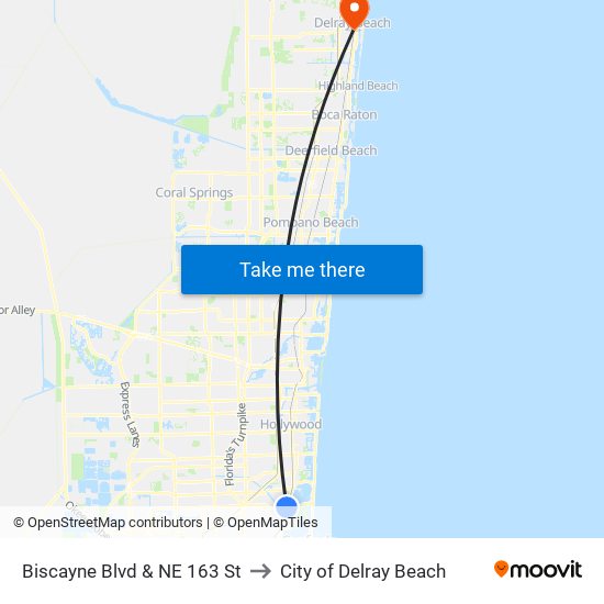 Biscayne Blvd & NE 163 St to City of Delray Beach map