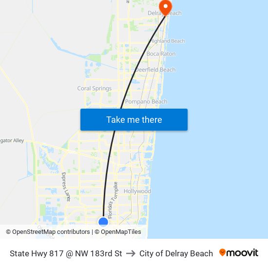 State Hwy 817 @ NW 183rd St to City of Delray Beach map