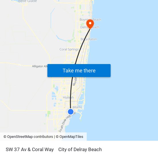 SW 37 Av & Coral Way to City of Delray Beach map