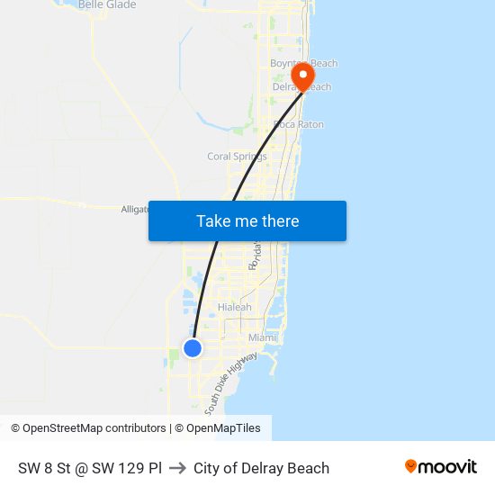 SW 8 St @ SW 129 Pl to City of Delray Beach map