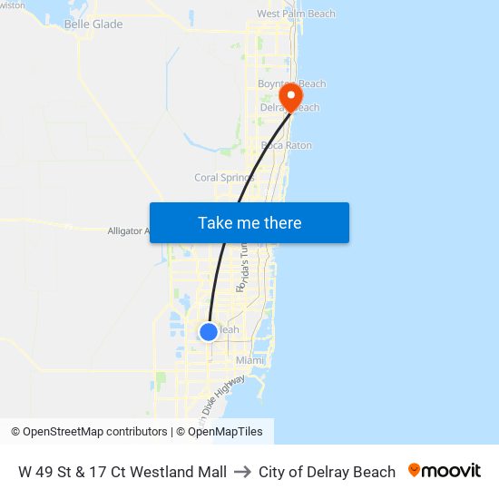 W 49 St & 17 Ct Westland Mall to City of Delray Beach map