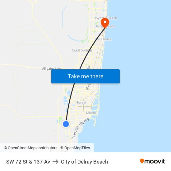 SW 72 St & 137 Av to City of Delray Beach map