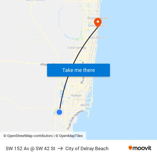 SW 152 Av @ SW 42 St to City of Delray Beach map