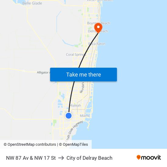 NW 87 Av & NW 17 St to City of Delray Beach map