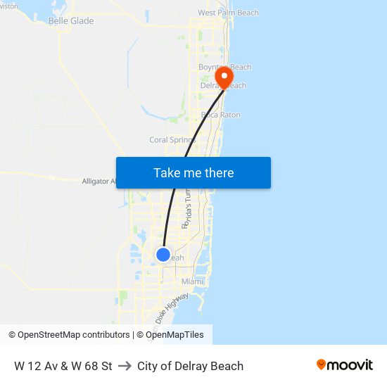 W 12 Av & W 68 St to City of Delray Beach map