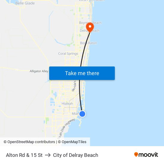 Alton Rd & 15 St to City of Delray Beach map