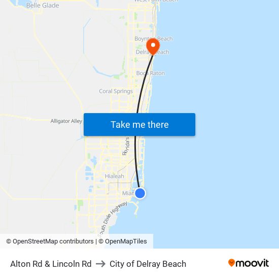 Alton Rd & Lincoln Rd to City of Delray Beach map