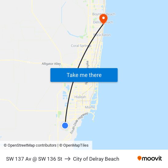 SW 137 Av @ SW 136 St to City of Delray Beach map