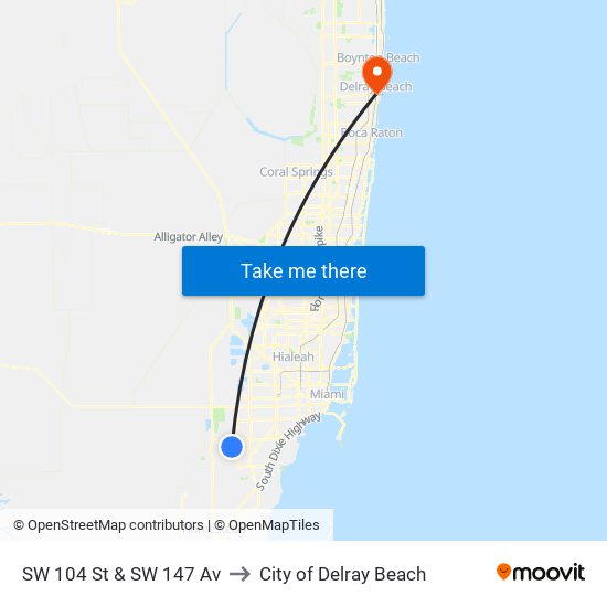 SW 104 St & SW 147 Av to City of Delray Beach map