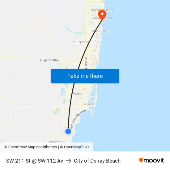 SW 211 St @ SW 112 Av to City of Delray Beach map