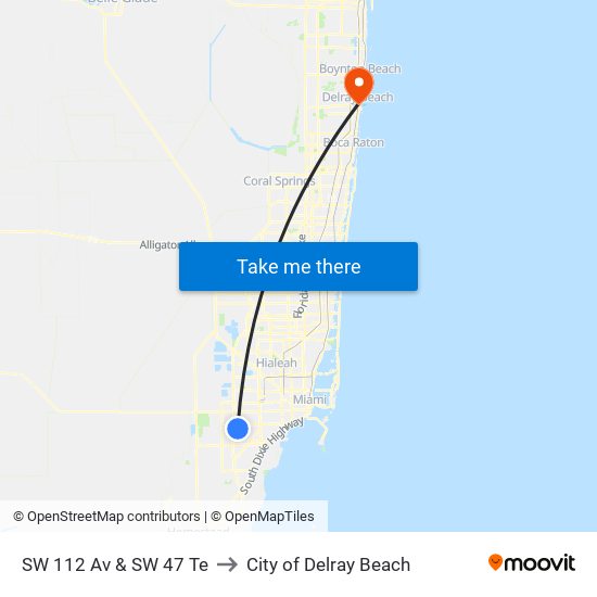 SW 112 Av & SW 47 Te to City of Delray Beach map