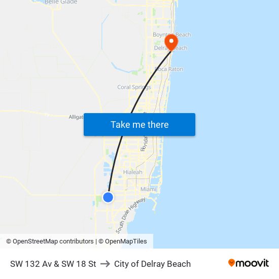 SW 132 Av & SW 18 St to City of Delray Beach map