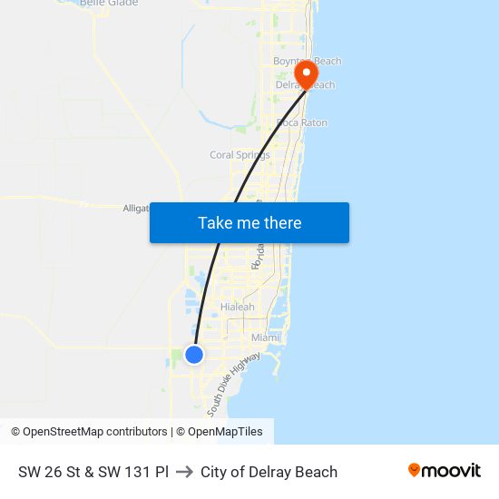 SW 26 St & SW 131 Pl to City of Delray Beach map