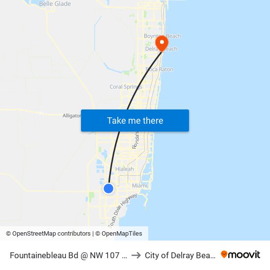 Fountainebleau Bd @ NW 107 Av to City of Delray Beach map