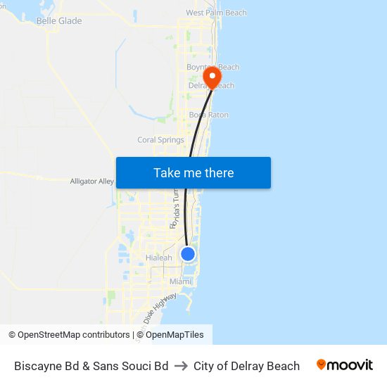 Biscayne Bd & Sans Souci Bd to City of Delray Beach map