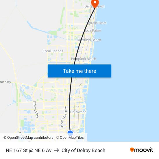 NE 167 St @ NE 6 Av to City of Delray Beach map