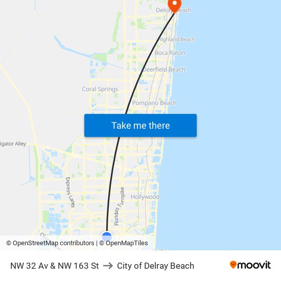 NW 32 Av & NW 163 St to City of Delray Beach map