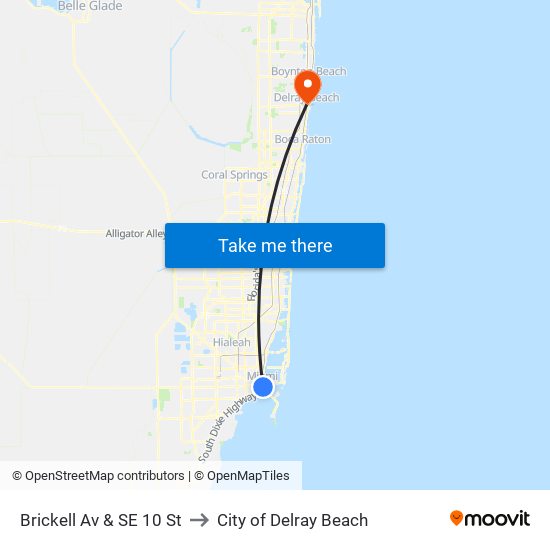 Brickell Av & SE 10 St to City of Delray Beach map