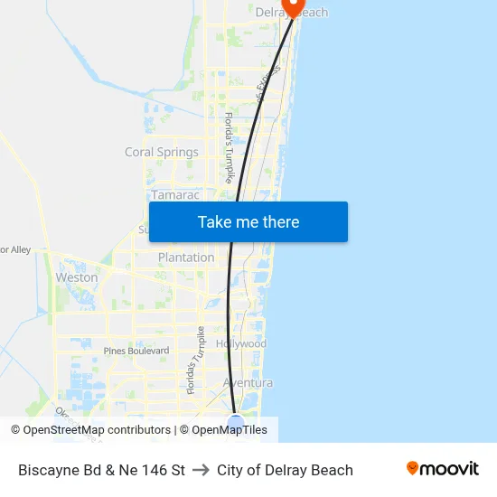 Biscayne Bd & Ne 146 St to City of Delray Beach map