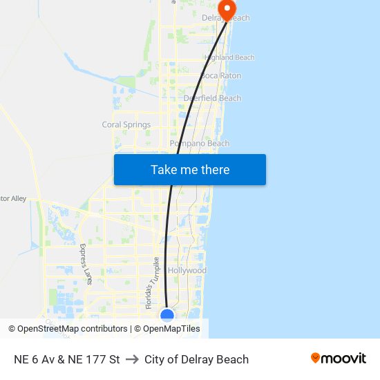 NE 6 Av & NE 177 St to City of Delray Beach map