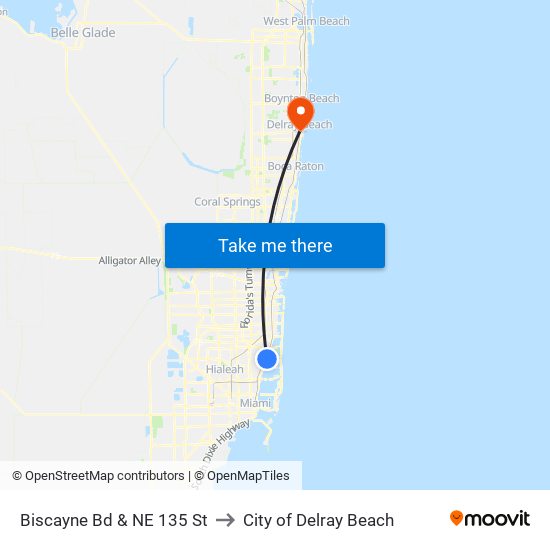 Biscayne Bd & NE 135 St to City of Delray Beach map