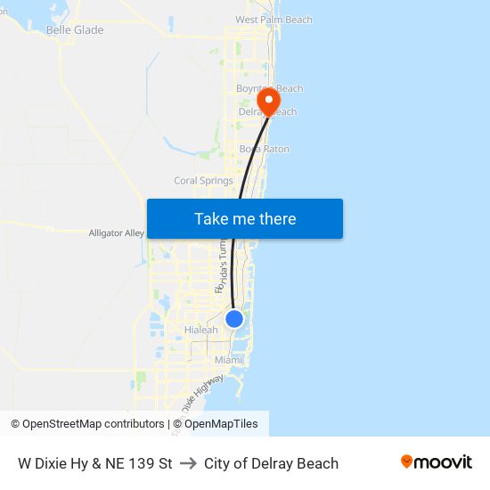 W Dixie Hy & NE 139 St to City of Delray Beach map