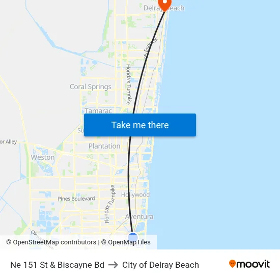 Ne 151 St & Biscayne Bd to City of Delray Beach map