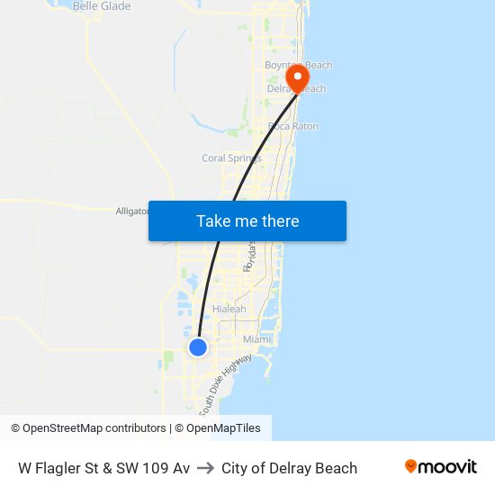 W Flagler St & SW 109 Av to City of Delray Beach map