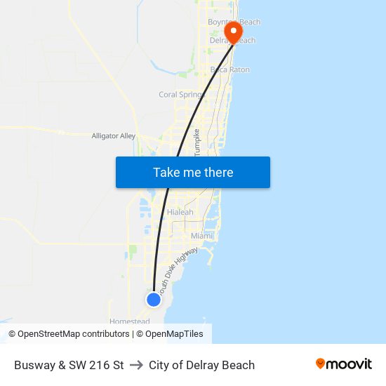 Busway & SW 216 St to City of Delray Beach map
