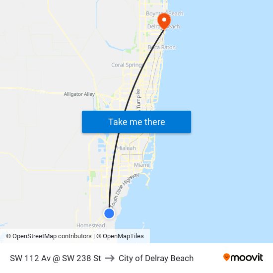 SW 112 Av @ SW 238 St to City of Delray Beach map