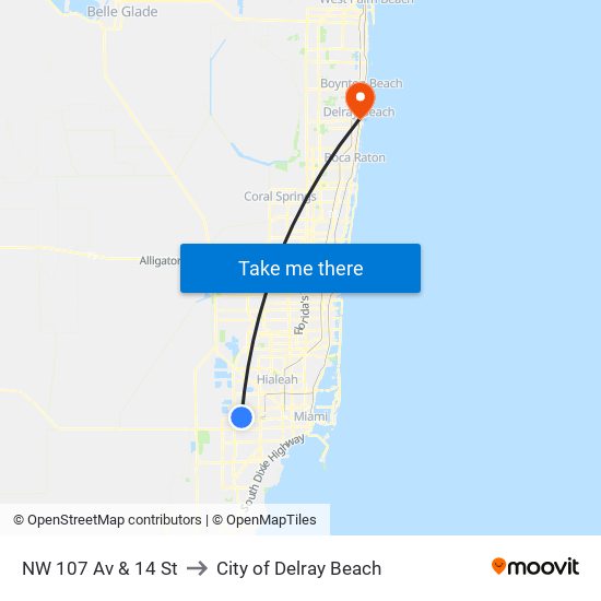 NW 107 Av & 14 St to City of Delray Beach map