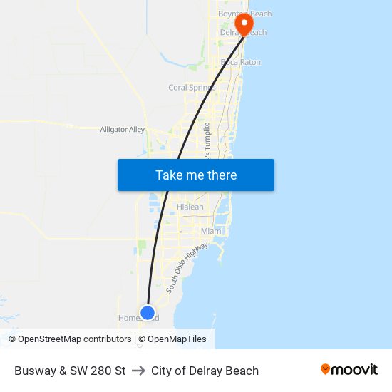 Busway & SW 280 St to City of Delray Beach map