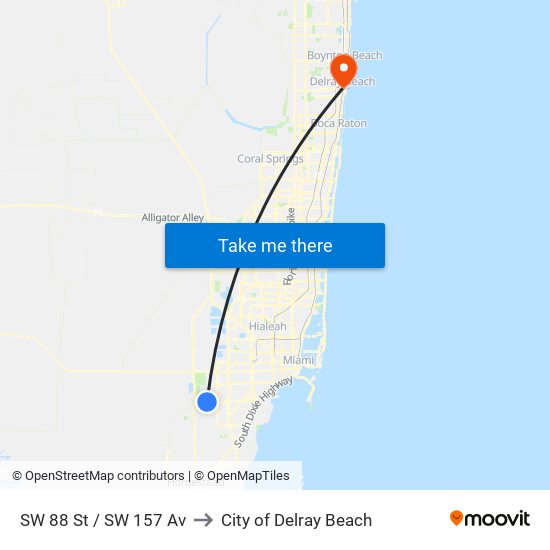 SW 88 St / SW 157 Av to City of Delray Beach map