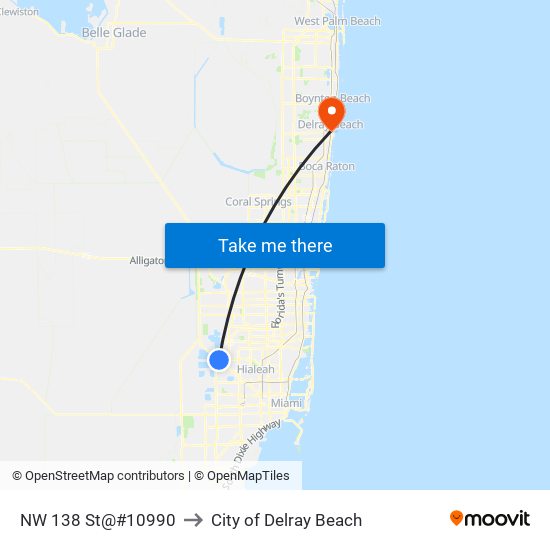 NW 138 St@#10990 to City of Delray Beach map