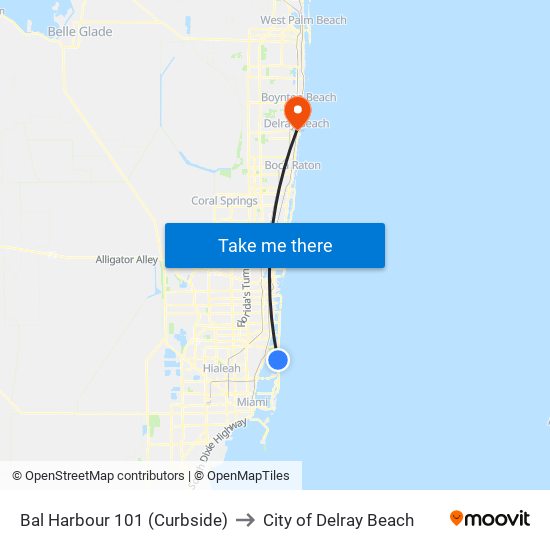Bal Harbour 101 (Curbside) to City of Delray Beach map