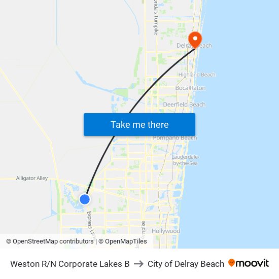 Weston R/N Corporate Lakes B to City of Delray Beach map