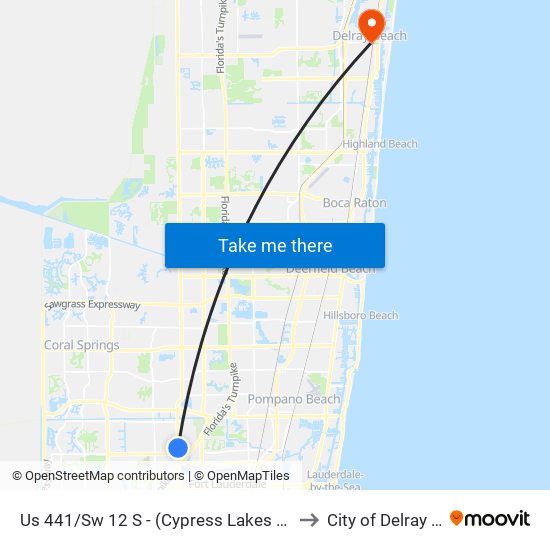 US 441/SW 12 S - (CYPRESS LAKES TOWN CENTER) to City of Delray Beach map