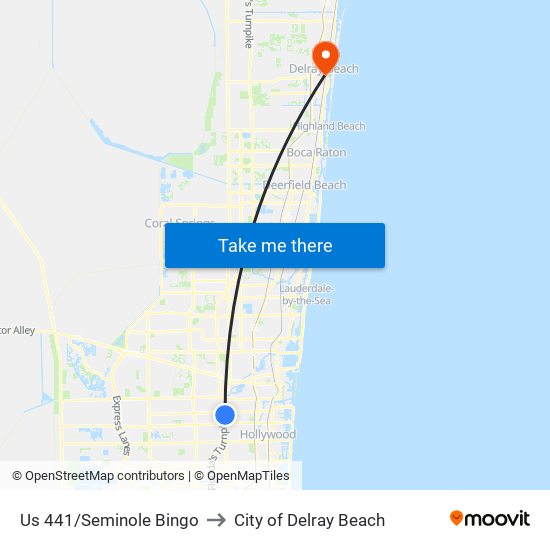 Us 441/Seminole Bingo to City of Delray Beach map