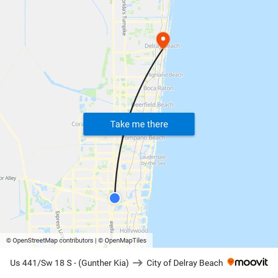 Us 441/Sw 18 S - (Gunther Kia) to City of Delray Beach map