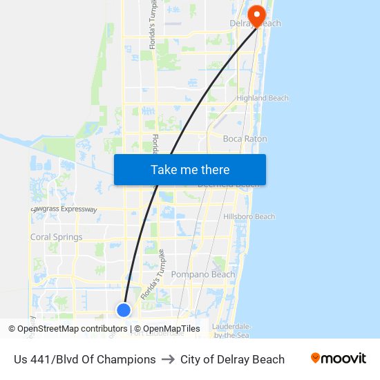 Us 441/Blvd Of Champions to City of Delray Beach map