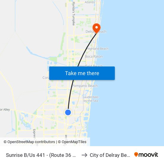 SUNRISE B/US 441 - (ROUTE 36 ONLY) to City of Delray Beach map