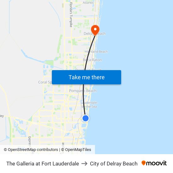 The Galleria at Fort Lauderdale to City of Delray Beach map